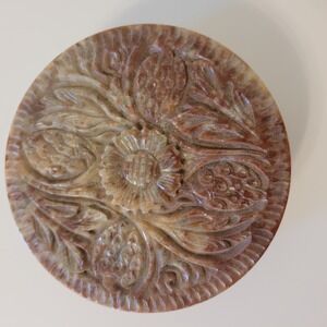 Australian carved Soapstone Trinket Box  Flowers - approx 3.75" x 1" Beautiful!